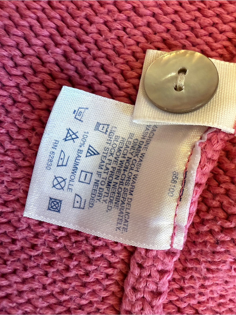 Vintage 90s Lands’ End Pink Cotton Cardigan Sweater L/P 14-16 Knit Fisherman - Picture 6 of 11